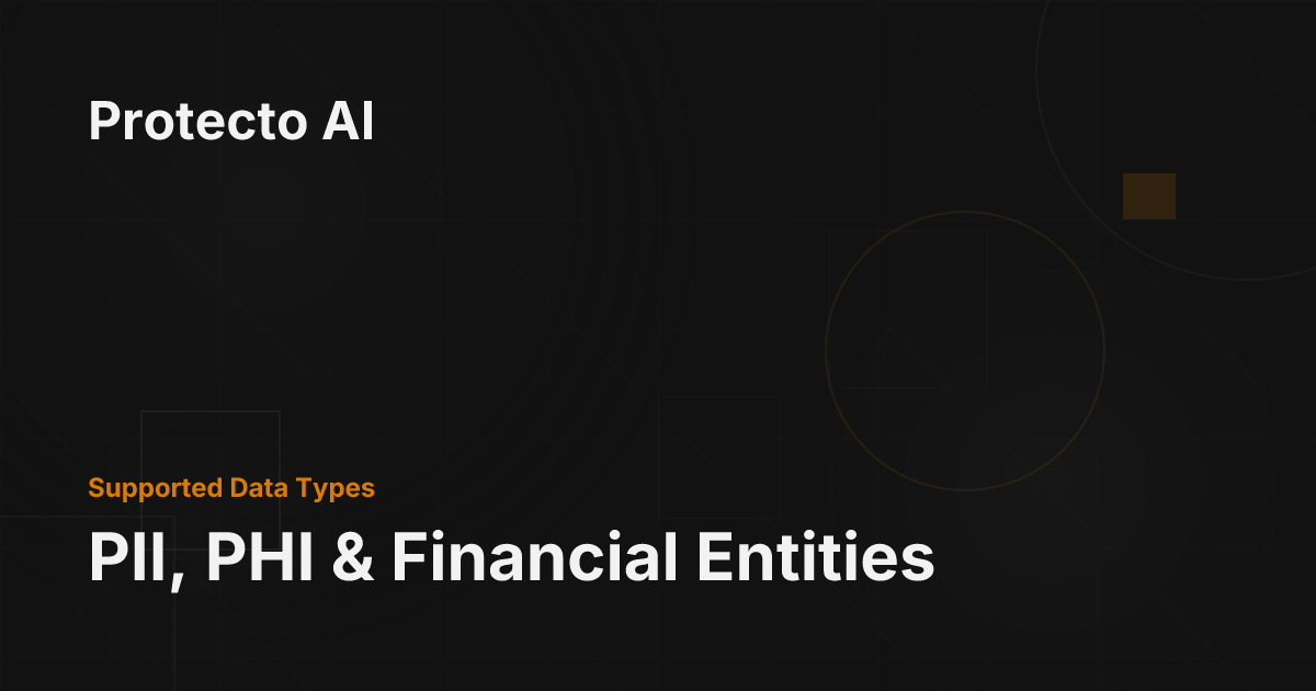 PII, PHI & Financial Entities - Protecto AI Documentation